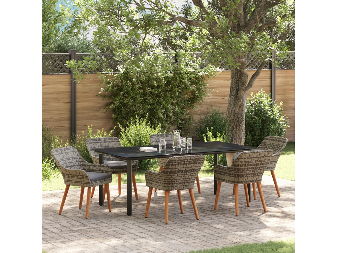 Conjunto 7 De Jantar De Jardim Vidaxl Cinza Em Vime Pe