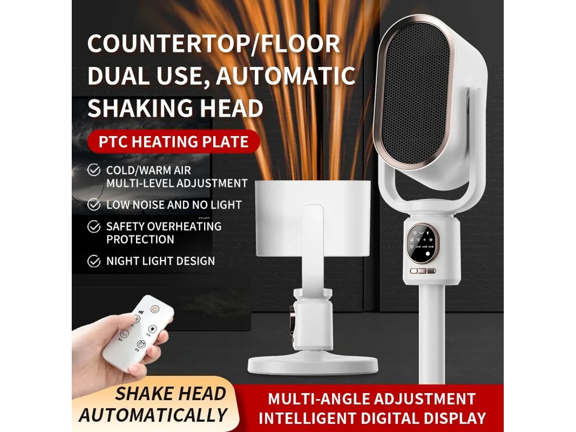 Aquecedor Elétrico Vertical Doméstico Com Comando À Distância, Luz Noturna, Visor Led, Cabeça Oscilante, Alta Potência, Dupla Função Mdug