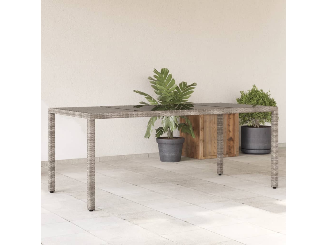 Mesa de Jardim com Tampo de Vidro VIDAXL Vime Pe Cinza 190X90X75 Cm