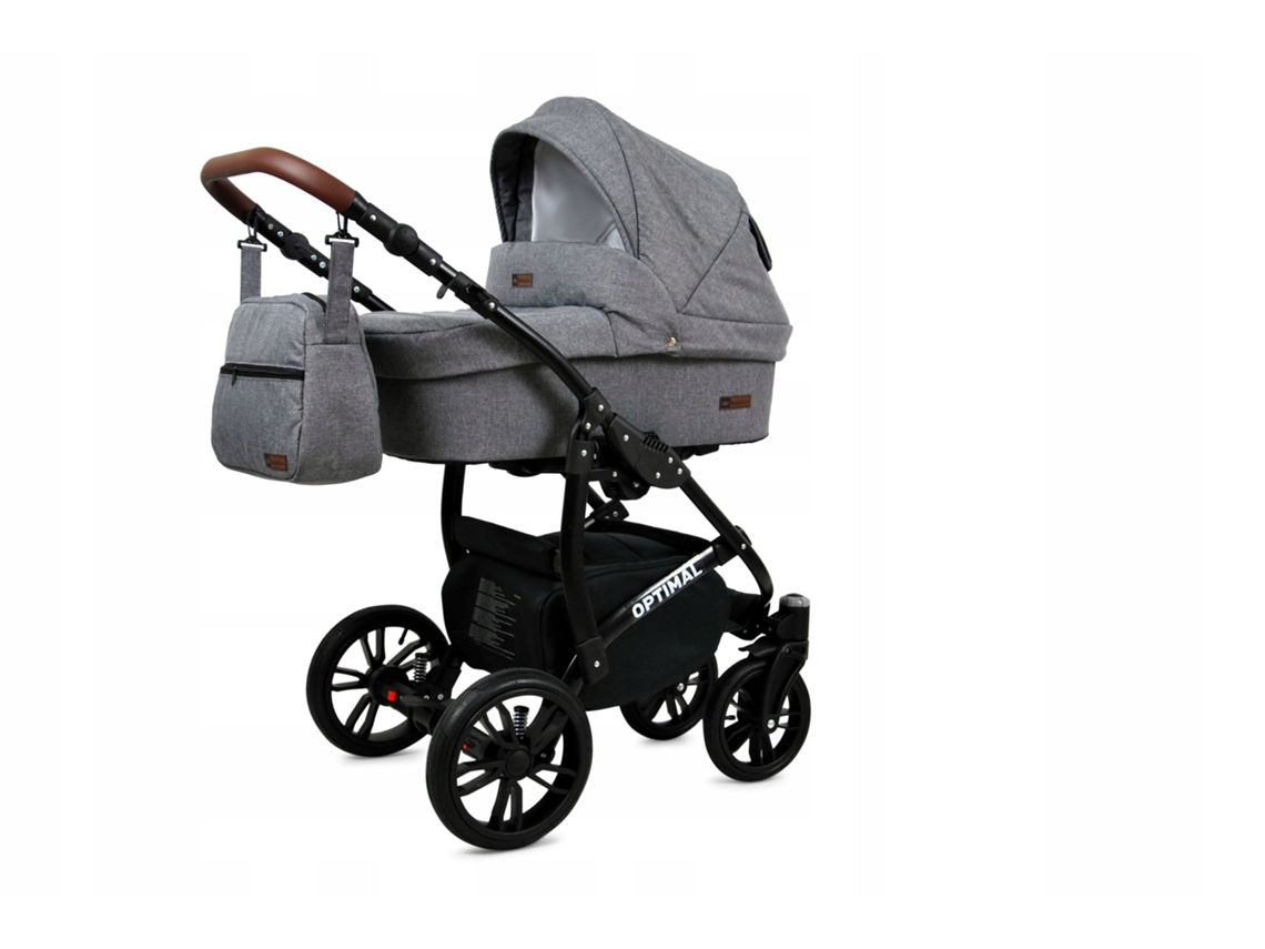 Carrinho De Bebé Multifuncional Babylux Optimal 4 Em 1 -grey Flex Black Frame - Ajustável E Dobrável Construção Leve Em Alumínio - Acessórios