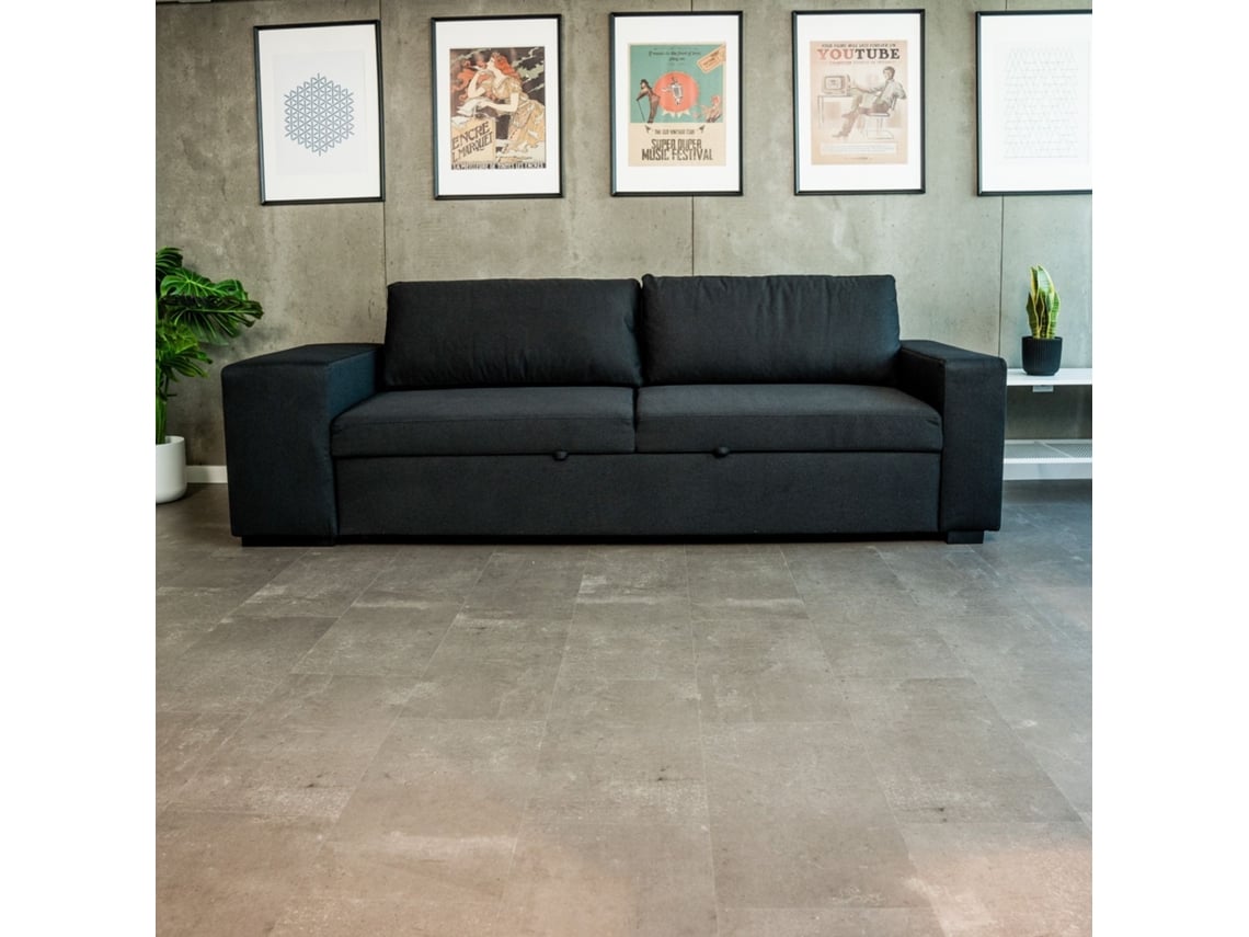 Sofá Cama 3 Lugares BUDWING Avery Preto + Chaise Longue + 2 Pufes (248 x 117 x 90 cm - Reversível Lado Direito/Esquerdo)