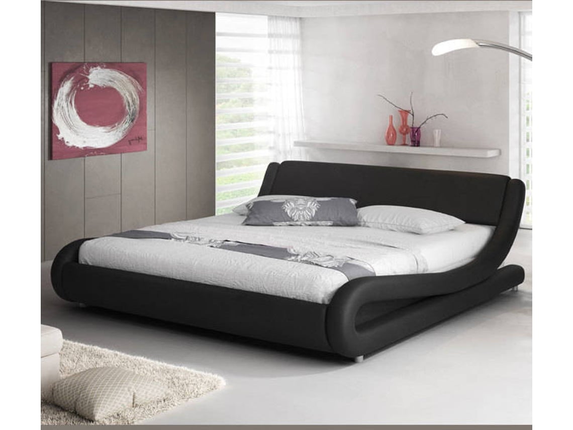 Cama Alessia MÓVEIS BONITOS (Preto - Polipele - Compatível com Colchão 140x190cm)