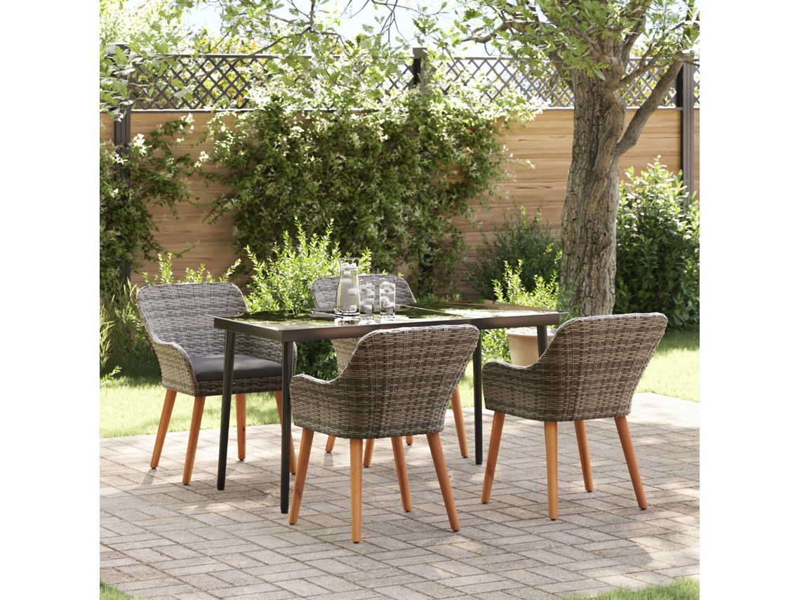 Conjunto 5 De Jantar Para Jardim Vidaxl Em Rattan Cinzento