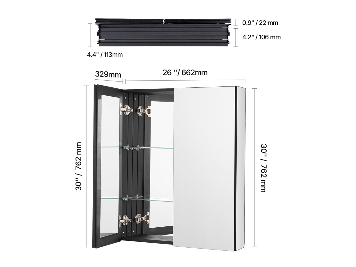 Armário De Medicamentos Succebuy De 26 X 30 Polegadas Com Espelho E Prateleiras Ajustáveis