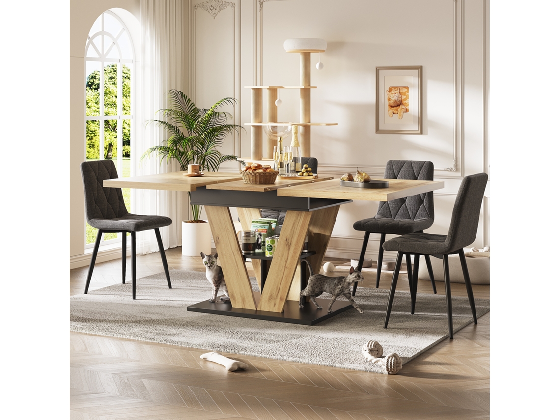 Mesa Extensível Para Cozinha E Sala, Tampo Com Textura De Madeira, Compacta E Funcional, Extensível Até 140 Cm Sini Tech Store