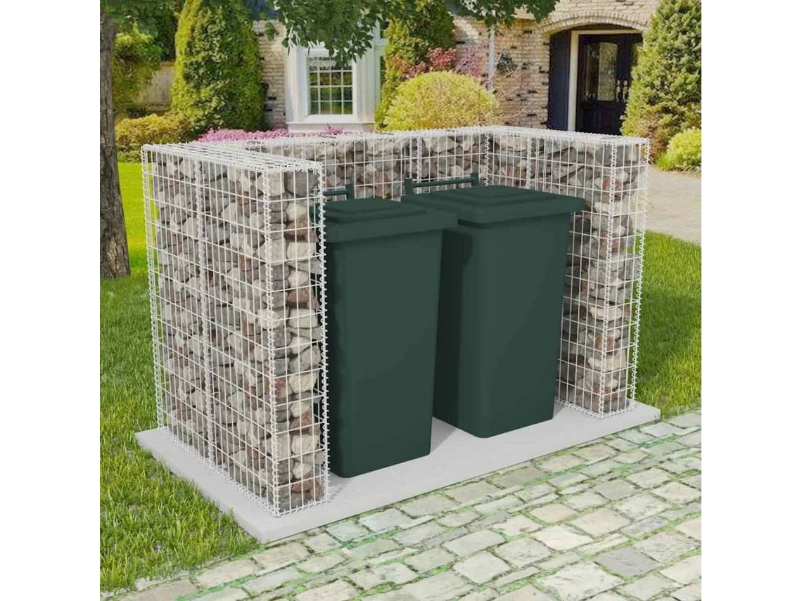 Abrigo para Caixotes do Lixo VIDAXL Gabião Prateado Aço (180x100x120 cm)