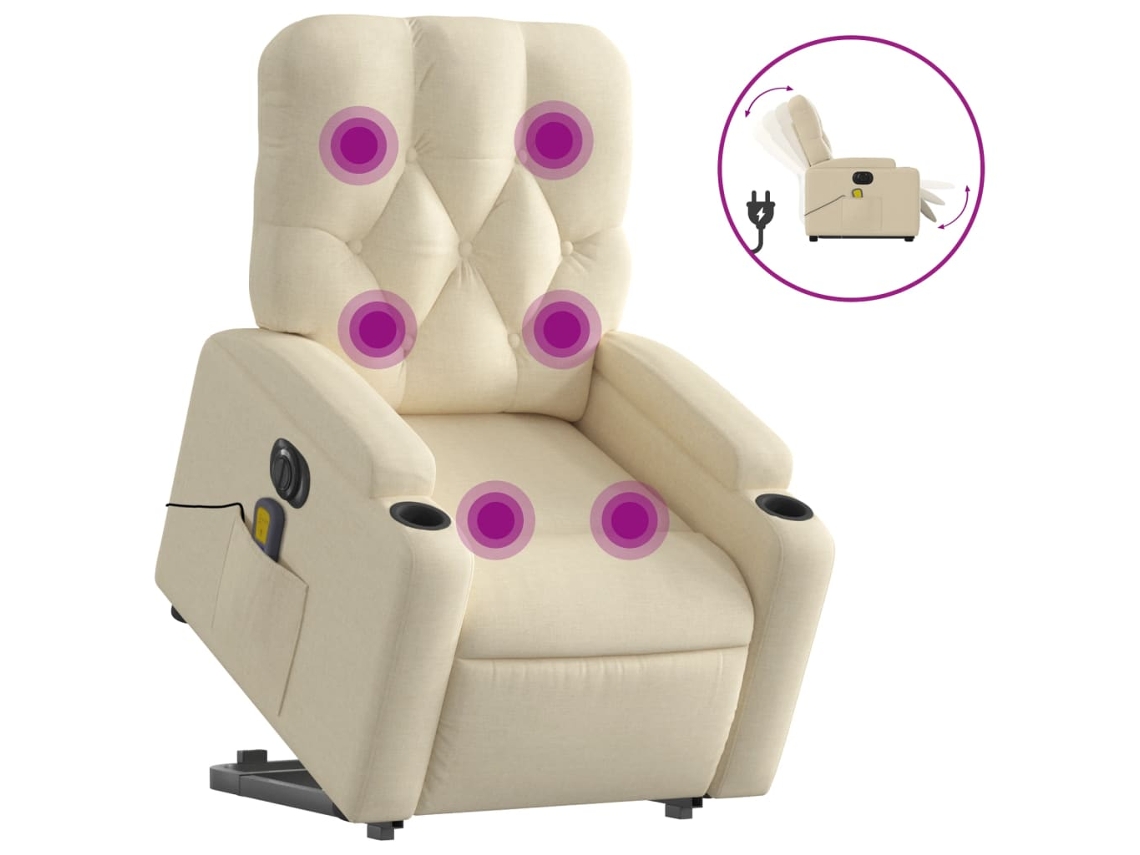 Poltrona Elétrica Elevatória Massagem Tecido Creme CLIC N BUY
