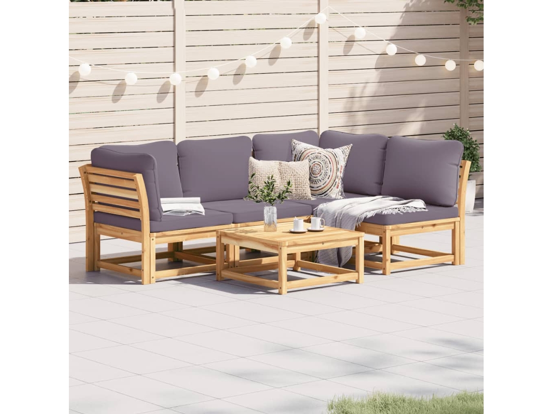 Conjunto 5 Lounge de Jardim com Almofadões VIDAXL Acácia Maciça