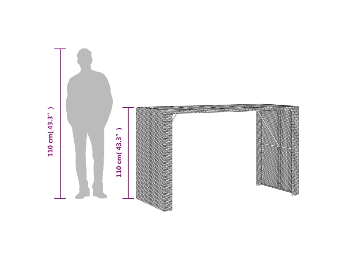 Mesa de Bar para Jardim com Tampo em Acácia Vime Pe Preto PANGSHIYUAN