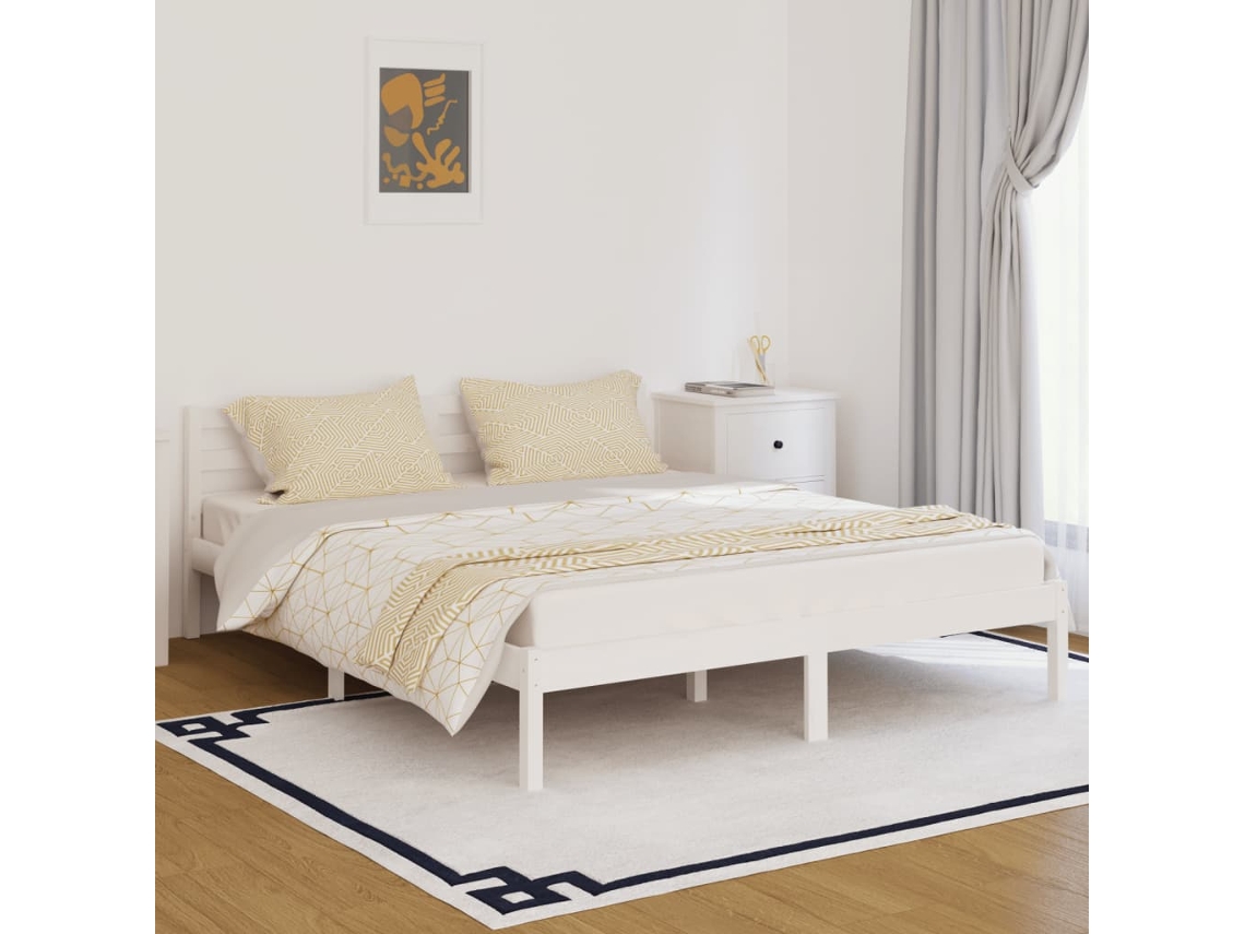 vidaXL Estrutura de cama 160x200 cm pinho maciço branco