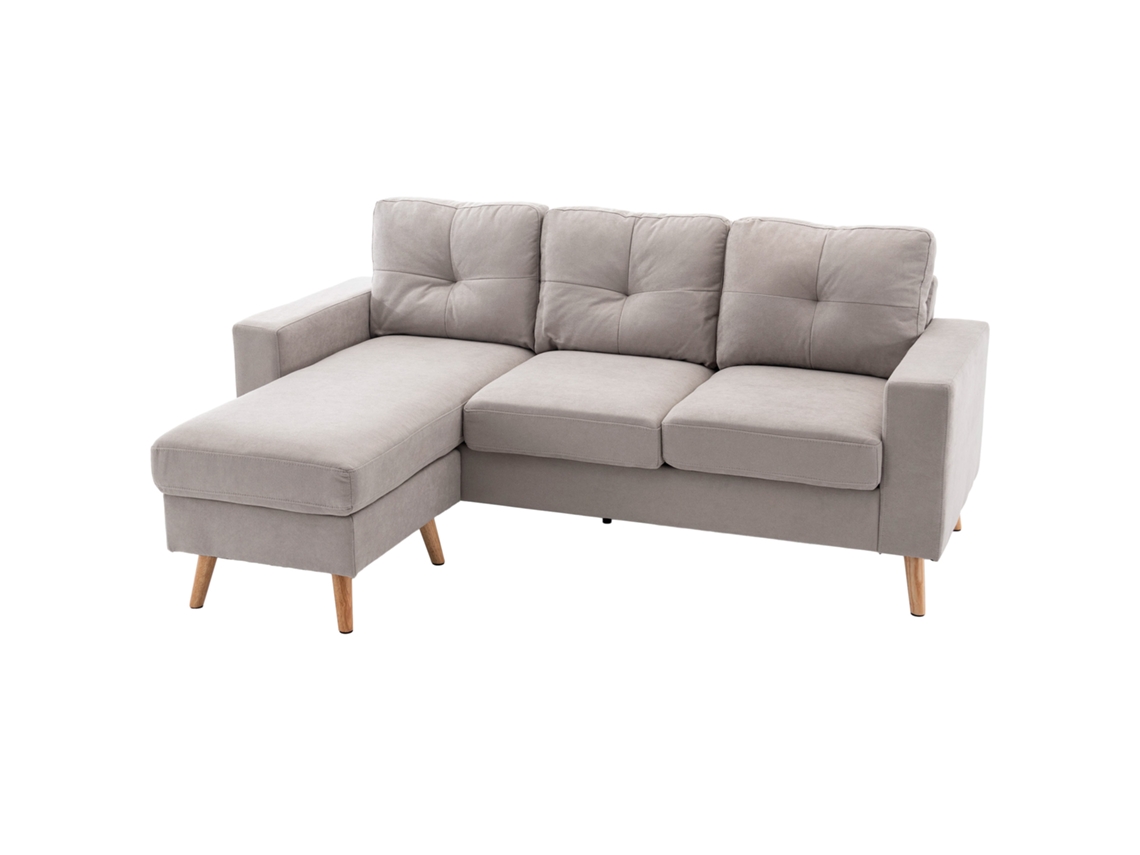 Sofá De Canto De 3 Lugares, Com Aparência De Linho, Chaise Longue Reversível, 193x136x85 Cm, Cinza Claro Btforus