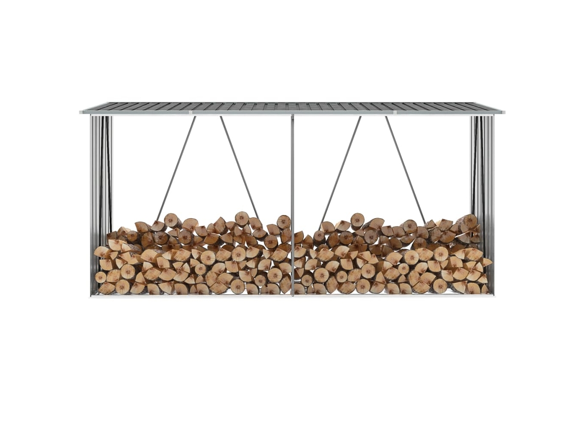 Abrigo para Lenha VIDAXL Cinzento Galvanised Steel (330x84x152 cm)