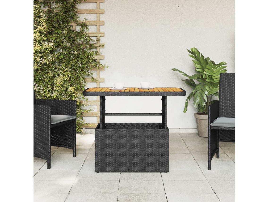 Mesa De Jardim 90x55x71 Cm Vime Pe Madeira Acácia Preto