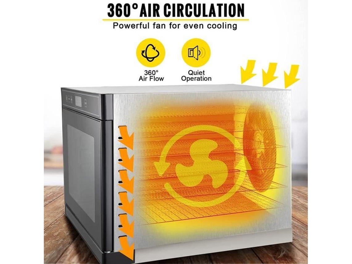 Vevor Desidratador de Alimentos Frutas Legumes 6 Pratos 30x33cm Máquina Desidratadora Comercial de Alimentos Aço Inoxidável 60173