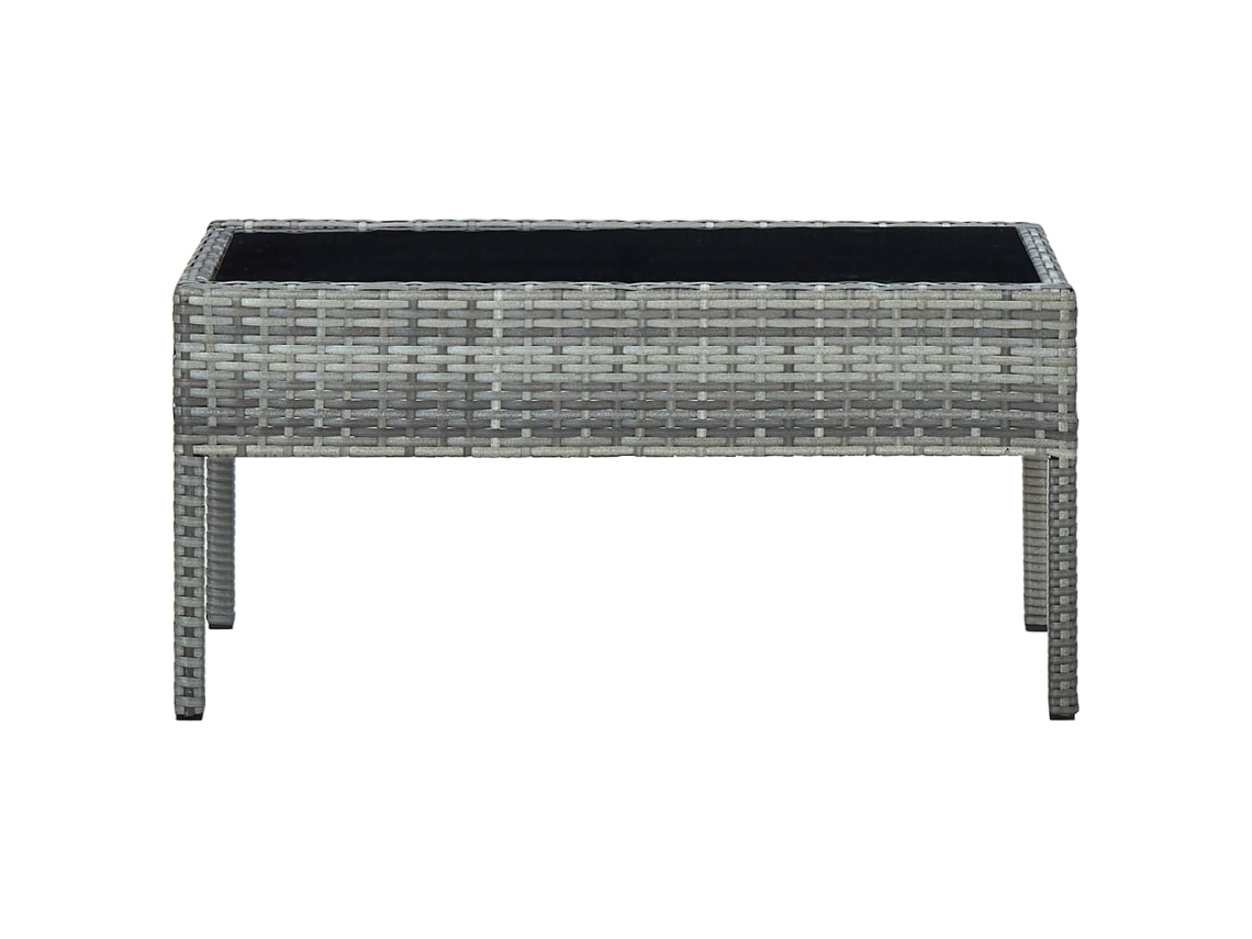 Mesa De Jardim 75x40x37 Cm Com Vime Pe, Aço E Vidro Cinza
