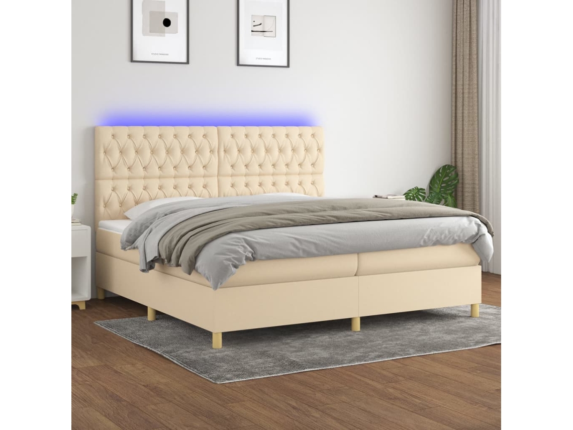 Cama Box Spring VIDAXL Colchão/LED (Bege - Tecido - 200 x 200 cm)