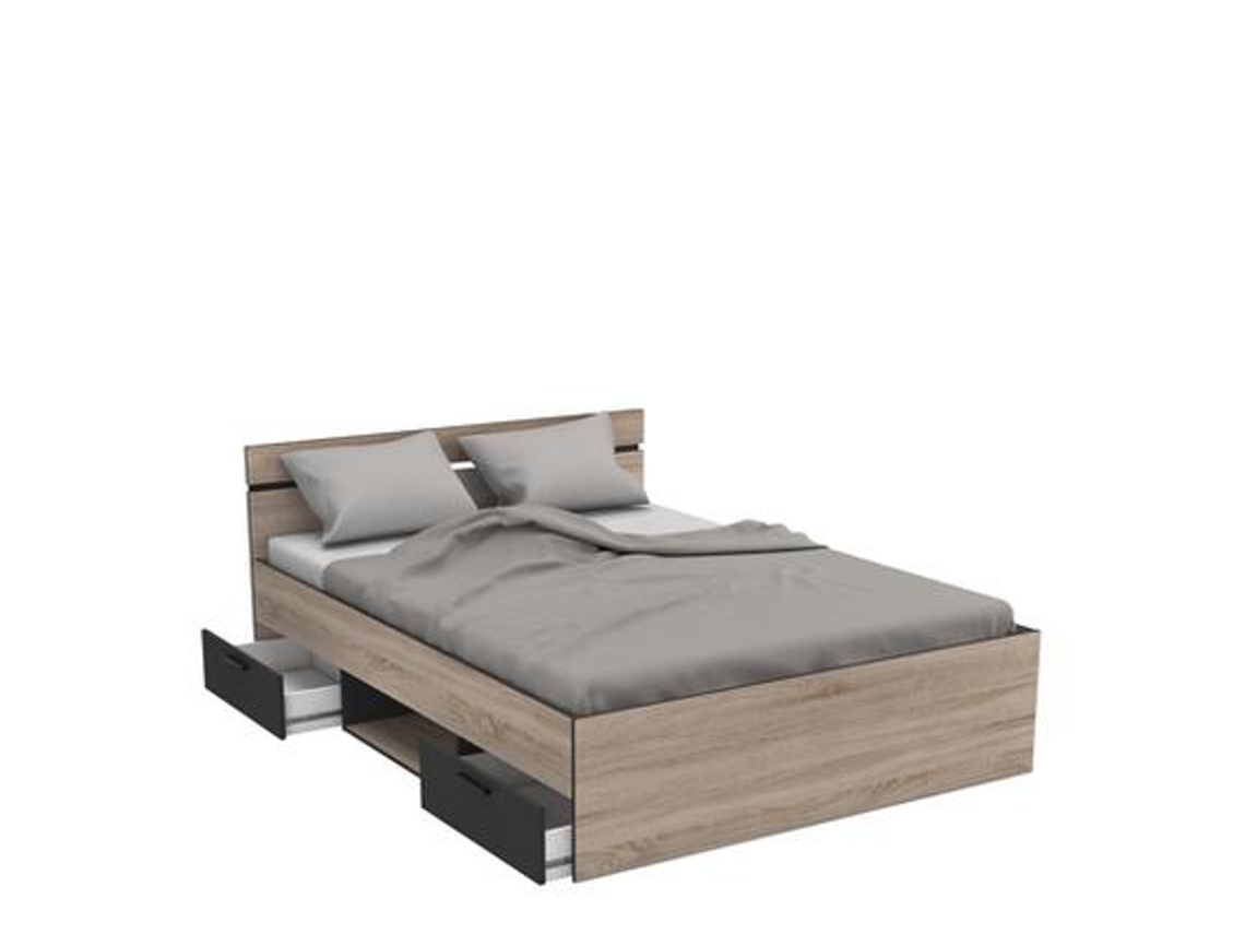 Cama Michigan Cor Carvalho/Preto 190X140 C/2 Gavetas