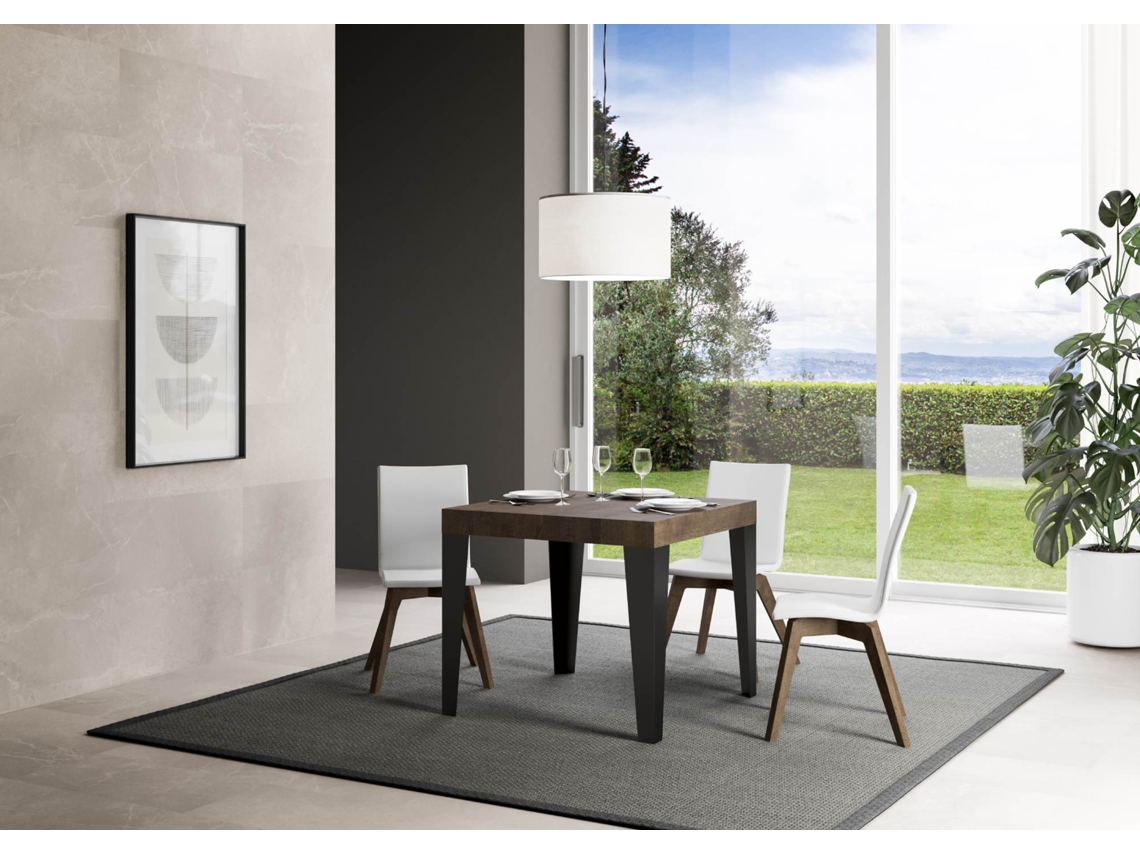 Mesa de Jantar Extensível 90X90/246 Cm Flame Premium Nogueira Quadro Antracite ITAMOBY