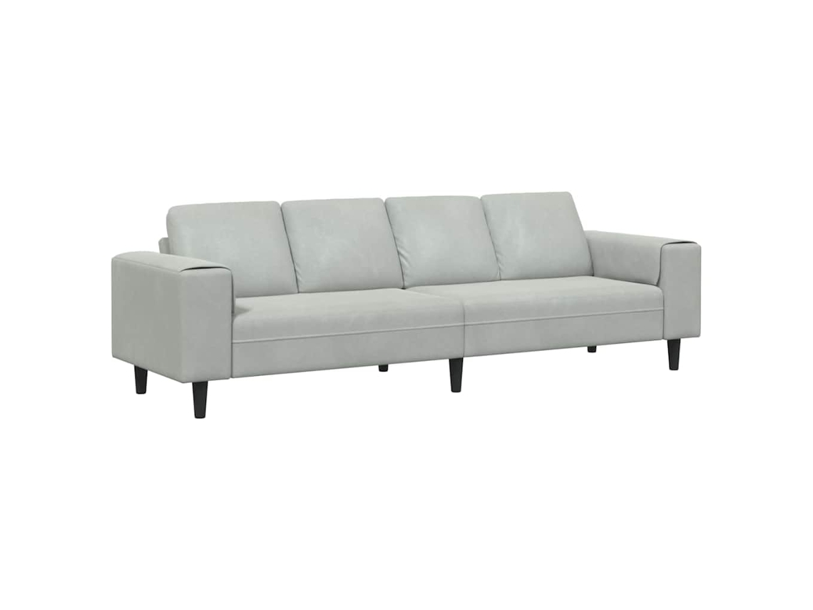 Sofá De 4 Lugares Cinza Claro Veludo Vidaxl Com Almofadas