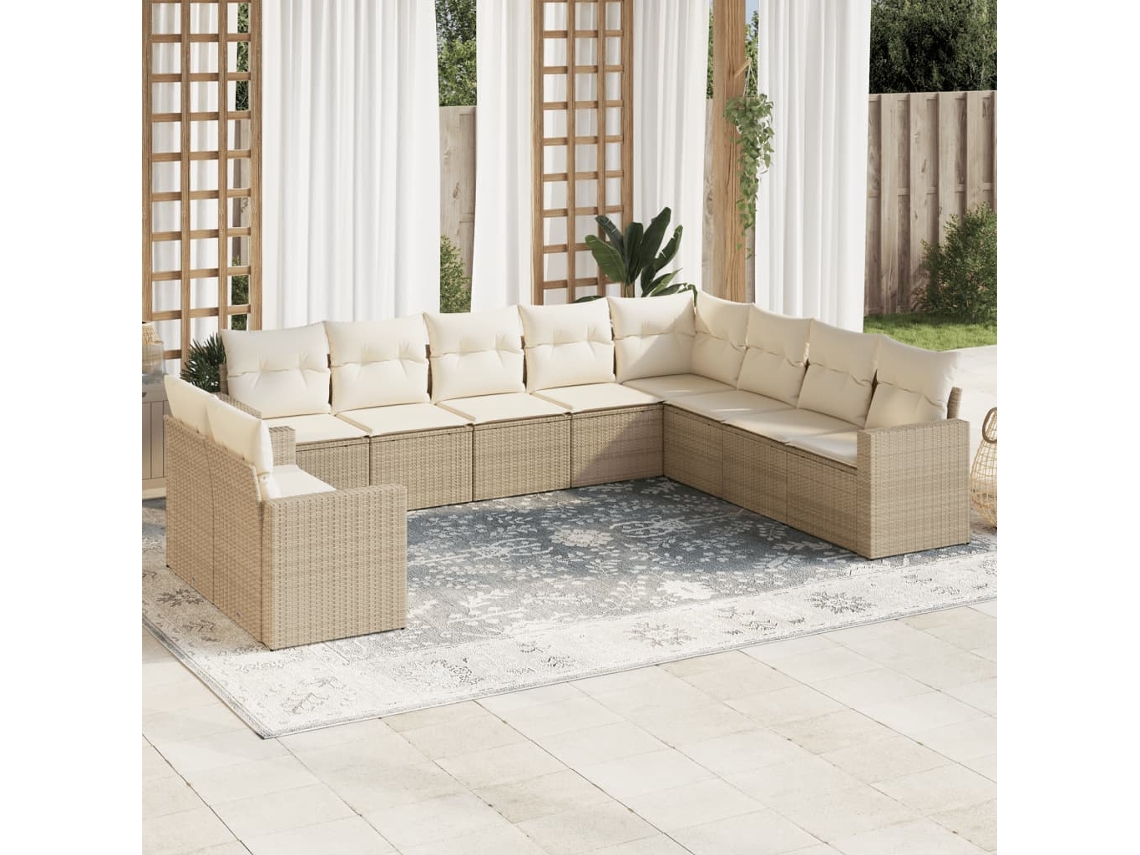 Conjunto 10 de sofás p/ jardim com almofadões VIDAXL vime PE bege