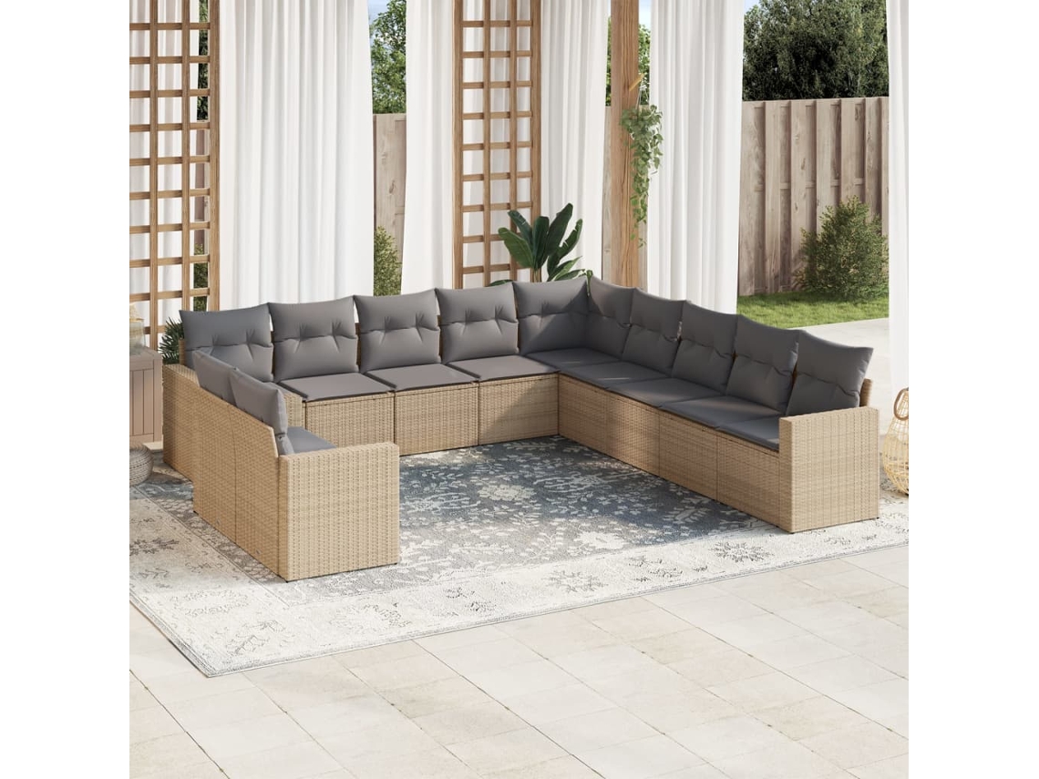 Conjunto 11 sofás de jardim c/ almofadões VIDAXL vime PE bege