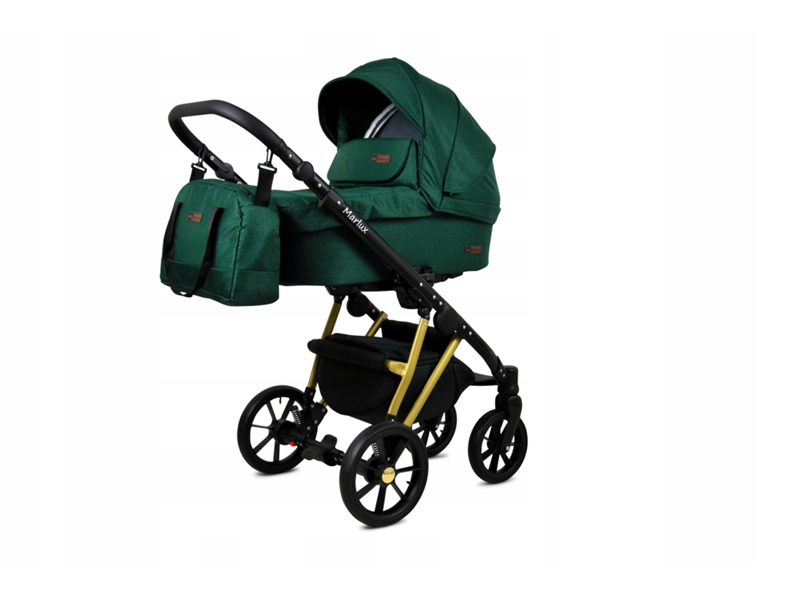 Carrinho de Bebé Multifuncional BABYLUX MARLUX 4 Em 1 -Bottle Green Gold Frame - Ajustável e dobrável Construção leve em alumínio - Acessórios