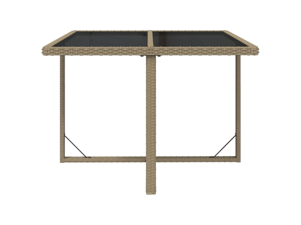 Mesa De Jardim | Mesa De Exterior 109x107x74 Cm Vime Pe E Vidro Bege Lovely Home