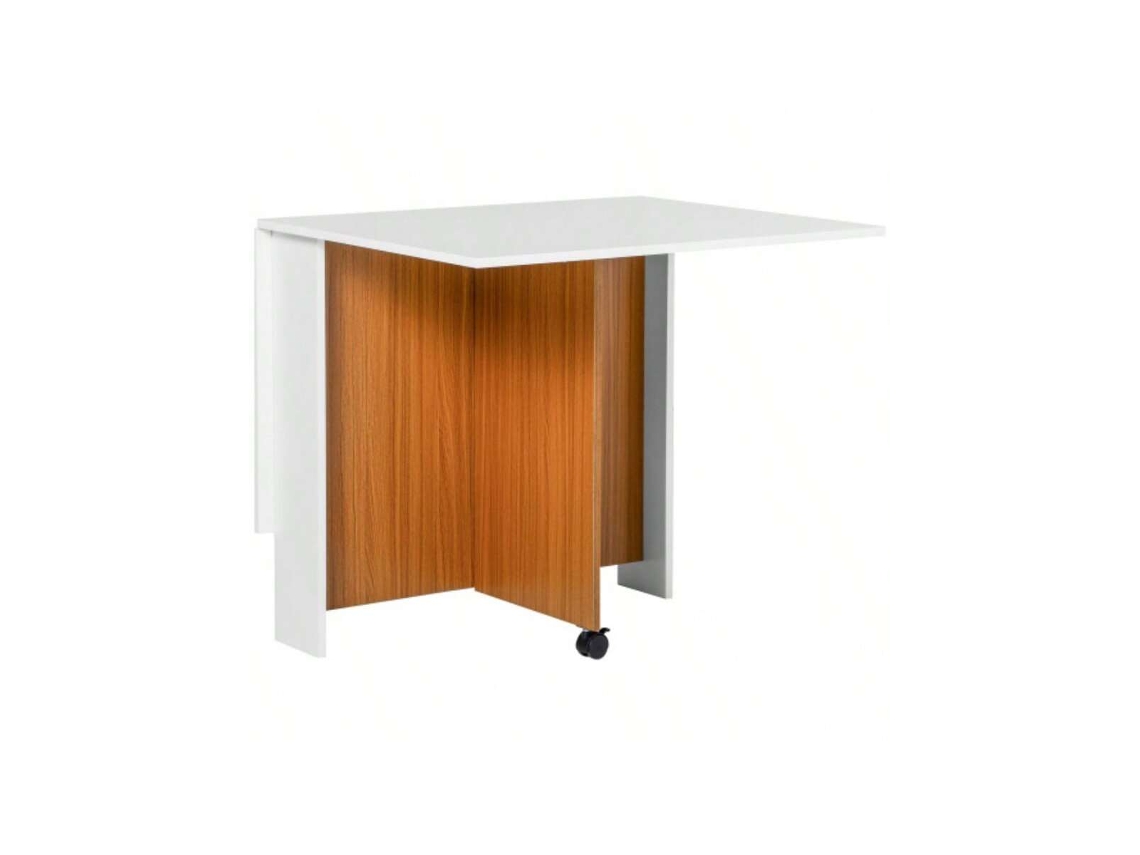 Mesa Dobrável Móvel Com Tampo Extensível E Rodas, Prático Para Cozinha E Sala De Jantar Na Cor Branca Liptaptyn