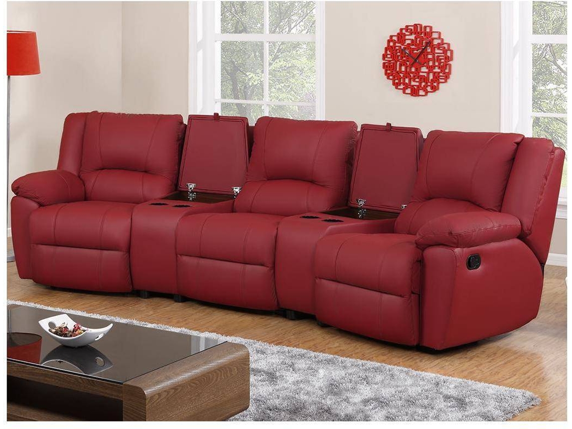 Sofá Relax Aroma VENTE-UNIQUE (Vermelho - Pele - 308x99x97 cm)