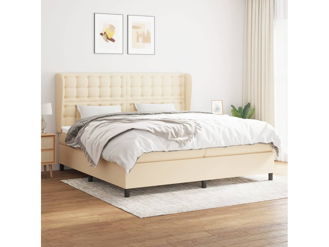 vidaXL Cama com molas/colchão 200x200 cm tecido cor creme