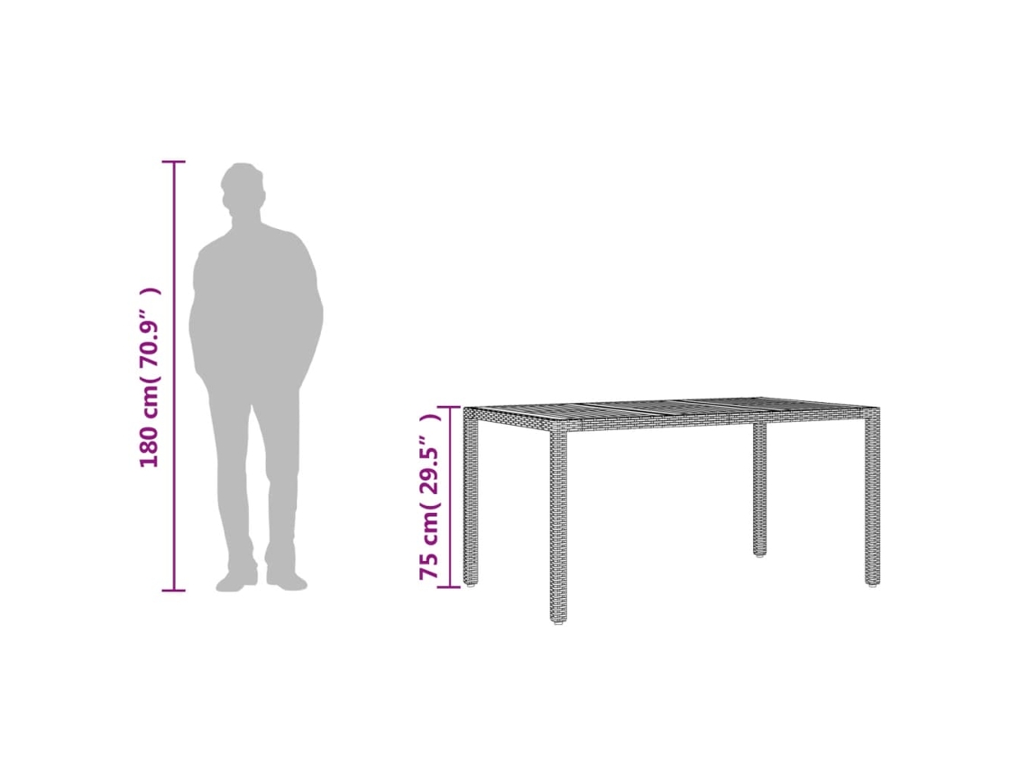 Mesa de Jardim com Tampo em Madeira de Acácia Vime Pe Preto PANGSHIYUAN
