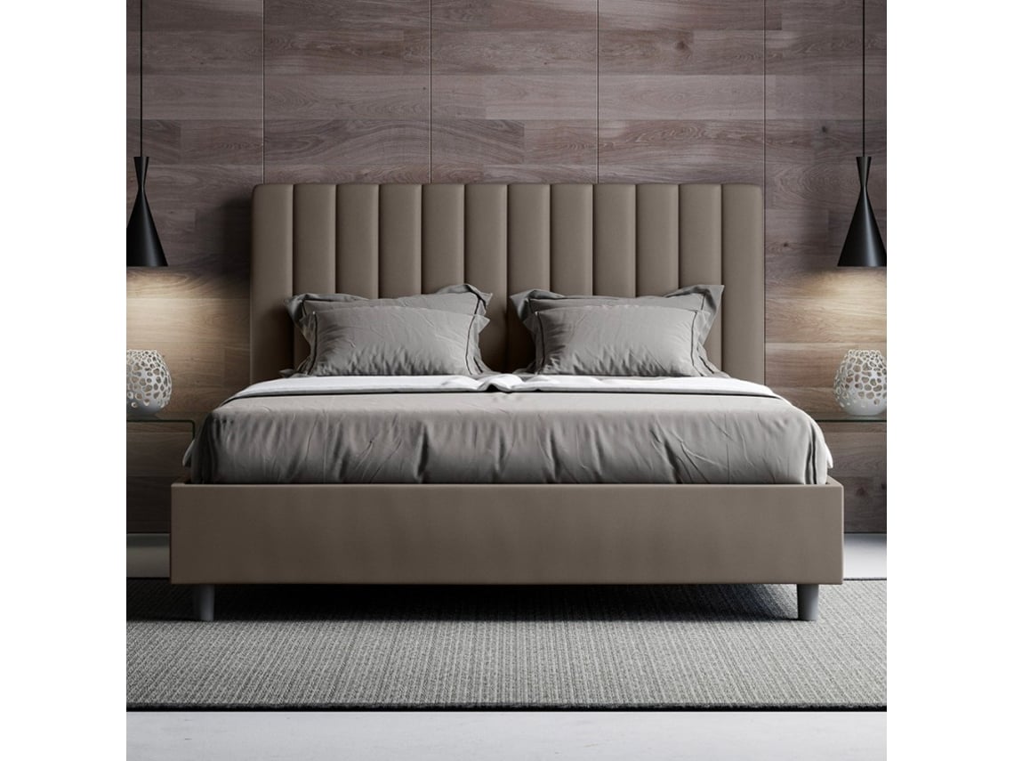 Recipiente de cama de casal 160x190 moderno imitação de couro Agueda M