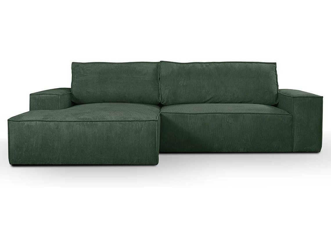 Sofá Cama Amelia VENTE-UNIQUE (Verde - Tecido e Veludo - 267x167x85 cm/Dimensões da cama: 120 – 139 cm)