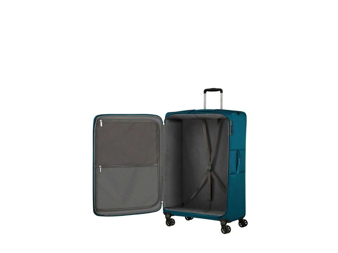Mala De Viagem Grande Samsonite Base Breeze 78cm 4 Rodas Expansível Azul Petróleo 105l