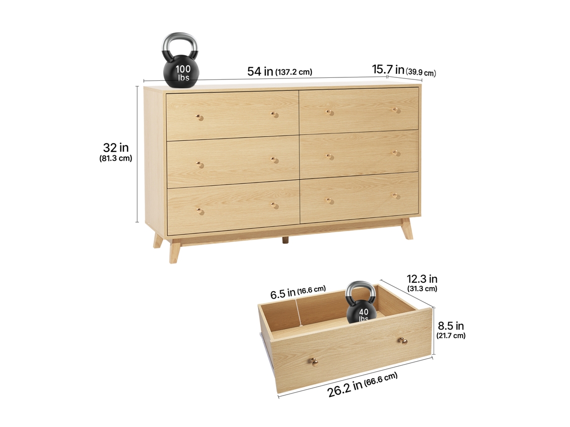 Cômoda De Madeira Com 6 Gavetas Succebuy, Trilhos Deslizantes E Dispositivo Antitombamento