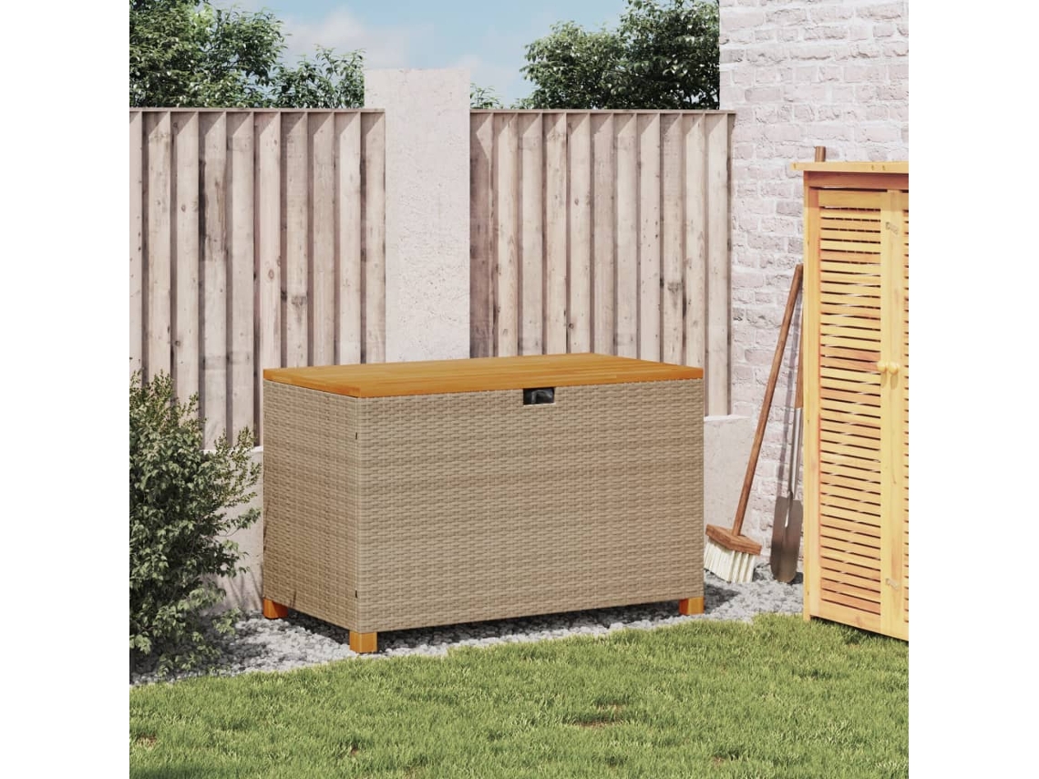 Caixa Arrumação Jardim 110X55X63 Cm Vime Pe/Acácia Maciça Bege PANGSHIYUAN