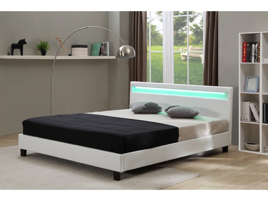 Cama con cabecero LED ''Maria''- 160 x 200 cm - Blanco