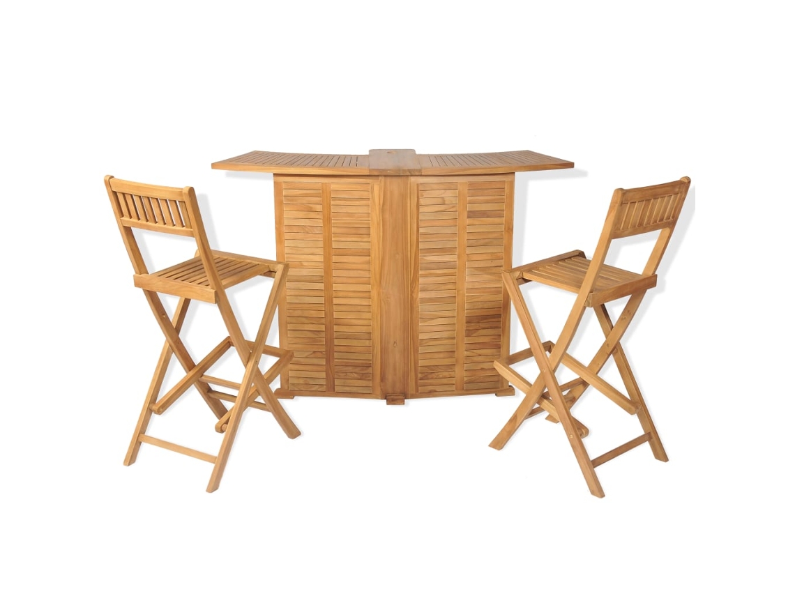 Conjunto de Mesa e Cadeiras Dobráveis para Bistrô de Jardim 3 Peças de Teca Maciça