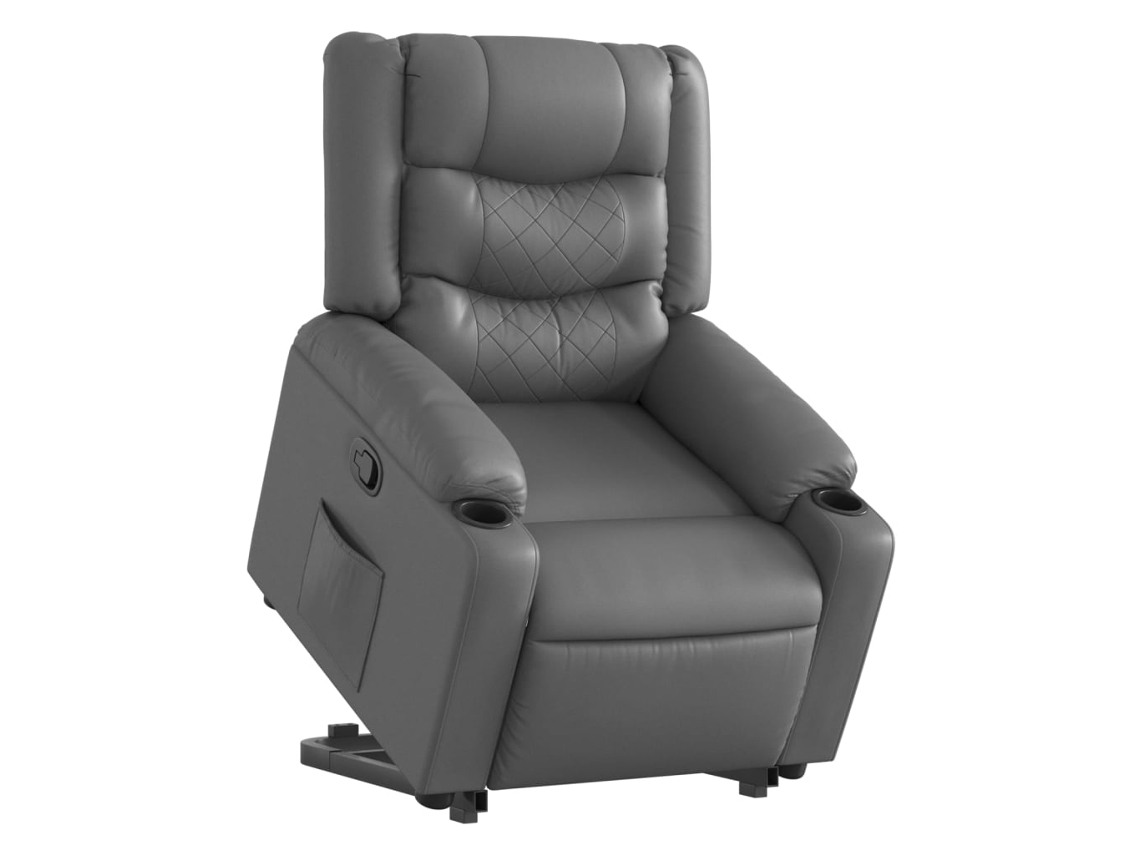 Poltrona reclinável elevatória couro artificial cinzento
