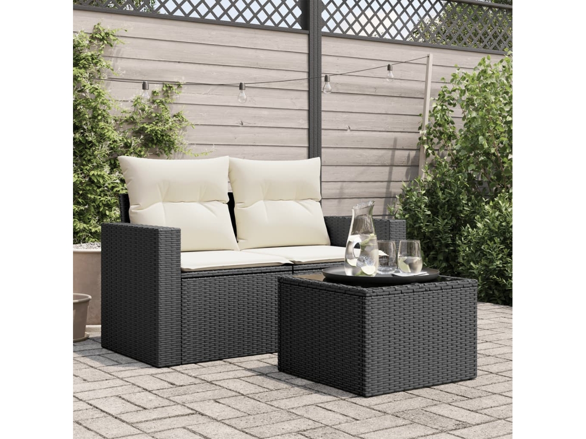 Mesa De Jardim Rattan Pe Preto Tampo Vidro 55x55x37 Cm