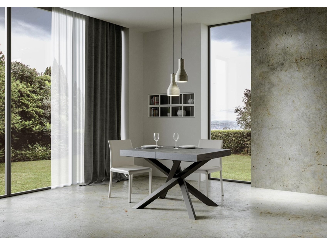 Mesa de Jantar Extensível 90X130/234 Cm Volantis Premium Cimento Quadro Antracite ITAMOBY