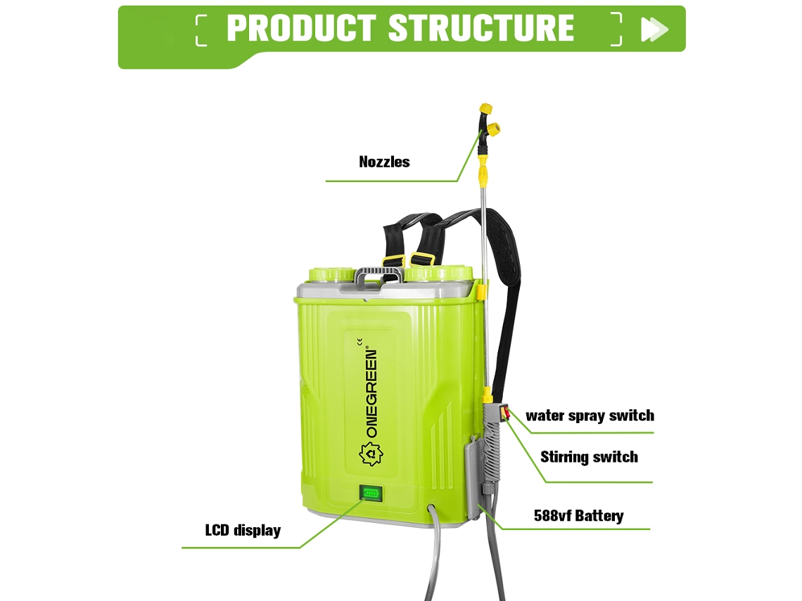 Pulverizador elétrico 20l, pulverizador de pressão 80psi, pulverizador telescópico, 5 bicos e baterias duplas da Litio Onegreen