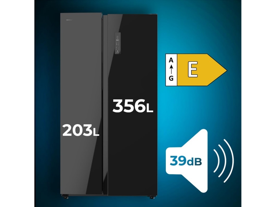 Frigorífico Americano Side By Side Glass com 559 L de Capacidade, 177 cm de Altura e 90 cm de Largura, Classe E com Sistema Multi Air Flow CECOTEC.