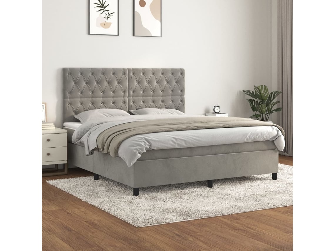 Cama box spring VIDAXL Cinzeto Veludo (160x200 cm)