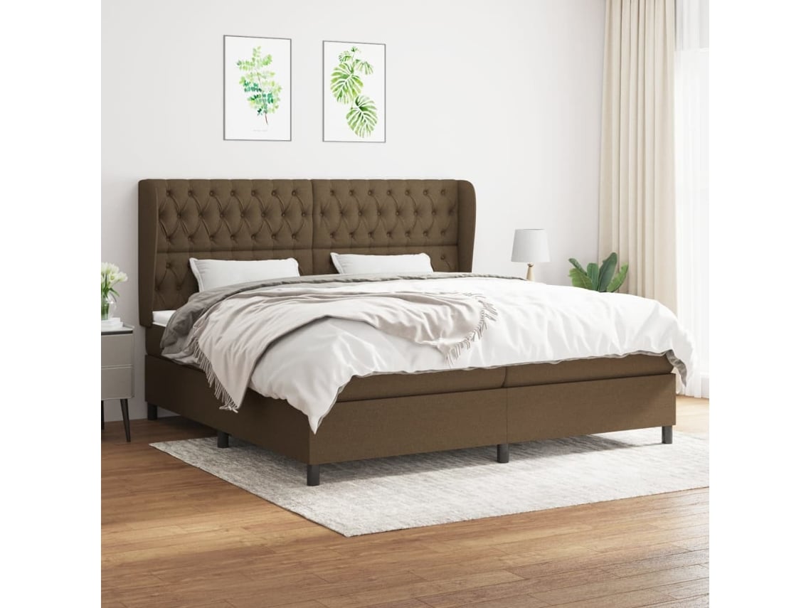 vidaXL Cama com molas/colchão 200x200 cm tecido castanho-escuro