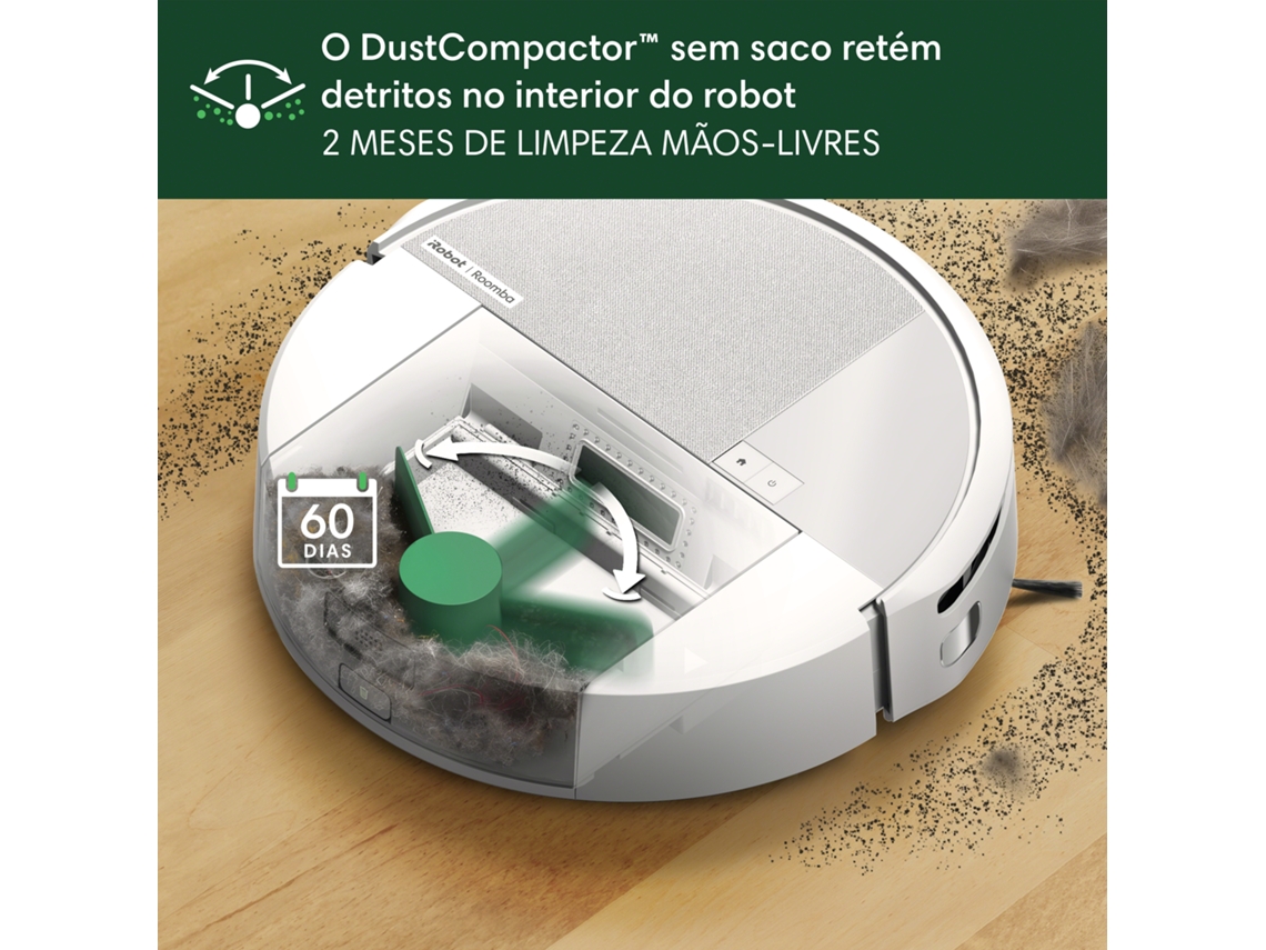 Aspirador Robô ROOMBA 205 DUSTCOMPACTOR COMBO (Autonomia: 180 min - Branco)