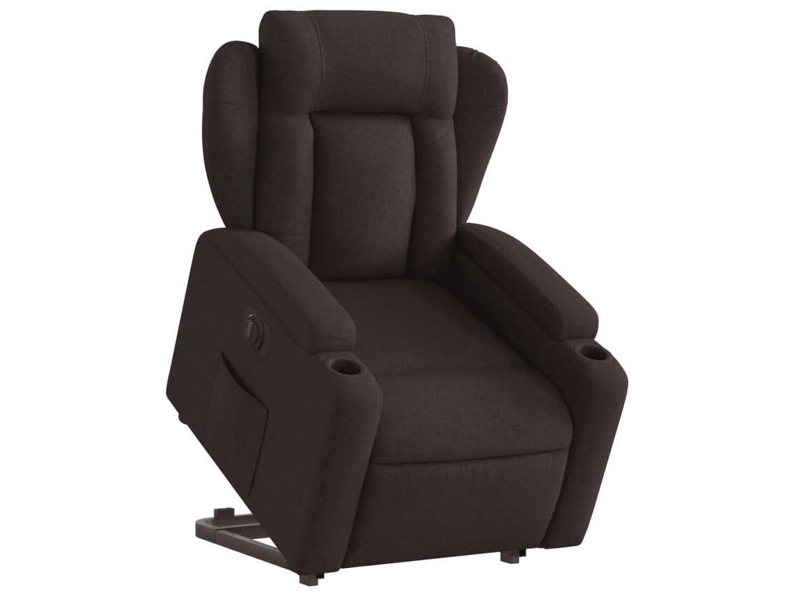 Poltrona reclinável elevatória elétrica tecido castanho-escuro