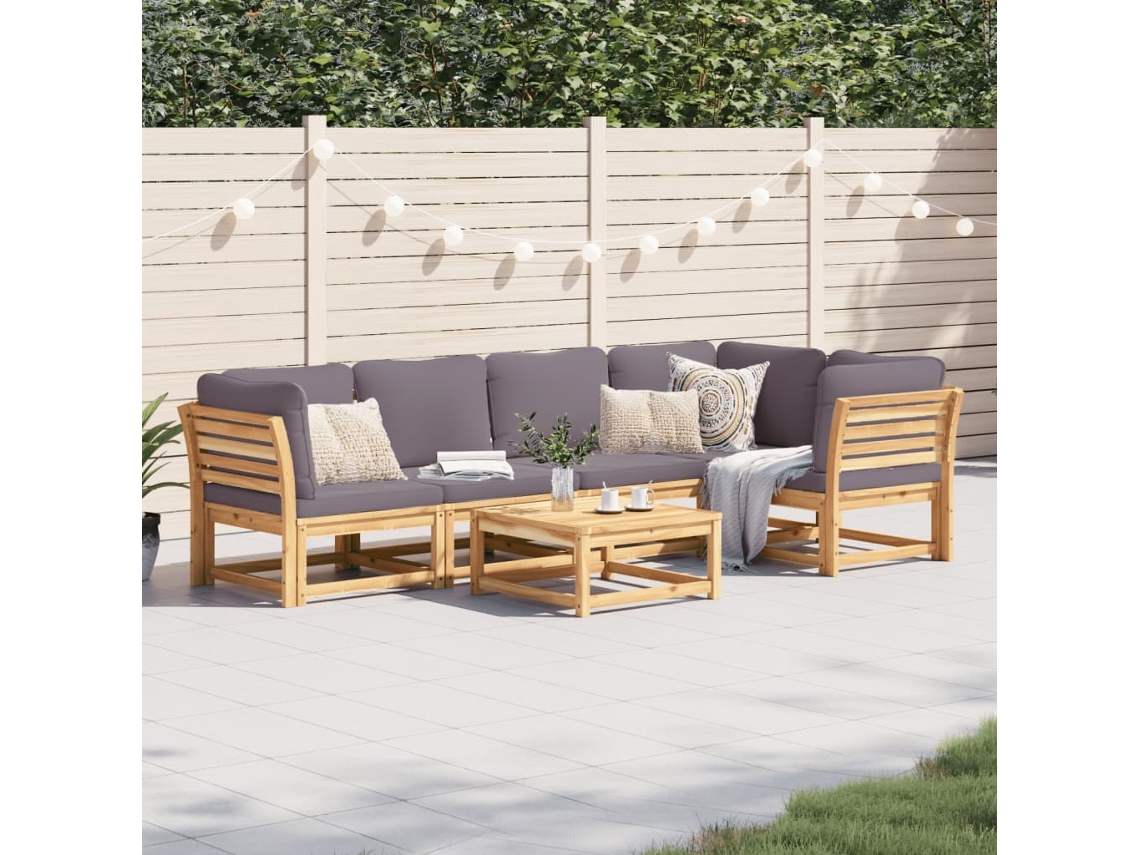 Conjunto 6 Lounge Jardim C/Almofadões VIDAXL Madeira Maciça Acácia