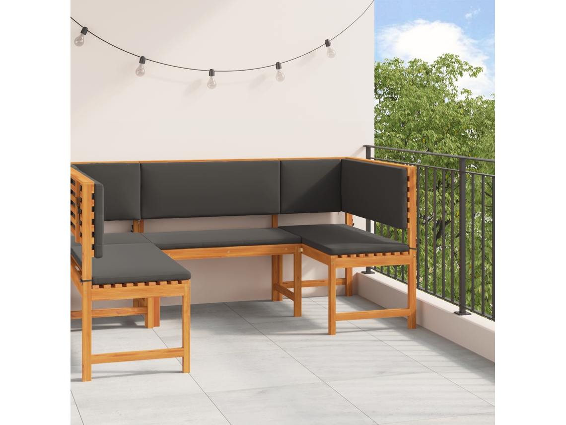 Conjunto 3 De Jardim Com Vidaxl E Almofadas Em Madeira De Acácia