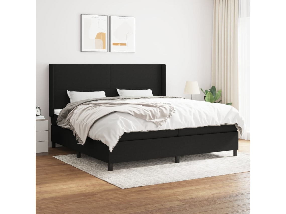 vidaXL Cama com molas/colchão 200x200 cm tecido preto